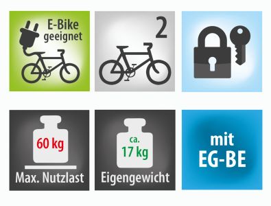 faltbar Eufab 2 klappbar Tasche E-Bike 60kg Fahrradträger PREMIUM