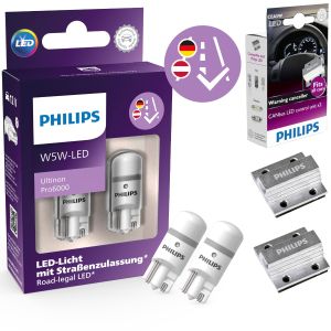 Philips LED W 5W Ultinon Pro6000 mit Straßenzulassung 6000K 2Stk. +Error  Canceler