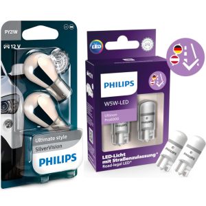 Philips 2x SilverVision f. Blinker + 2x LED Ultinon Pro6000 W 5W f.  Standlicht 