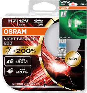 Osram H7 12V NIGHT BREAKER 200 bis zu 200% mehr Licht 2Stk.+W5W LL