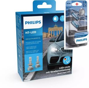 Philips H7-LED Ultinon Pro6000 Scheinwerferlampe 5800K mit Zulassung 2Stk. + W5W WV 