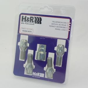 H&R Felgenschlösser Felgenschloß 4 Stk silber M14x1,5x28 Kugelbund R14